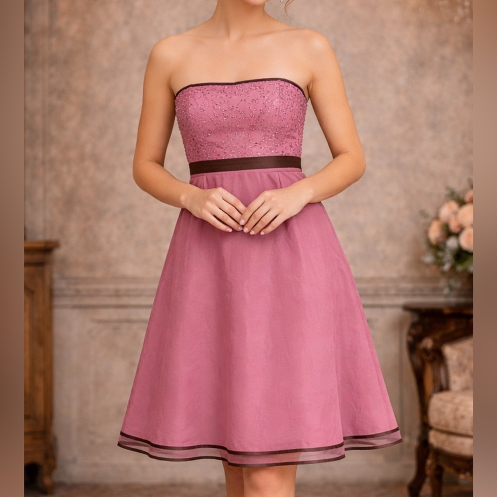 Vintage Kay Unger Silk Strapless Pink Dress Chic Prom Homecoming Party Holiday